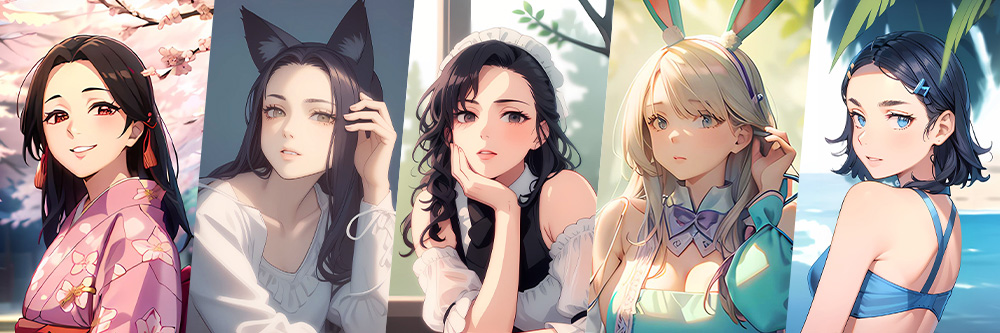 5 images applied with anime filter with PhotoDirector